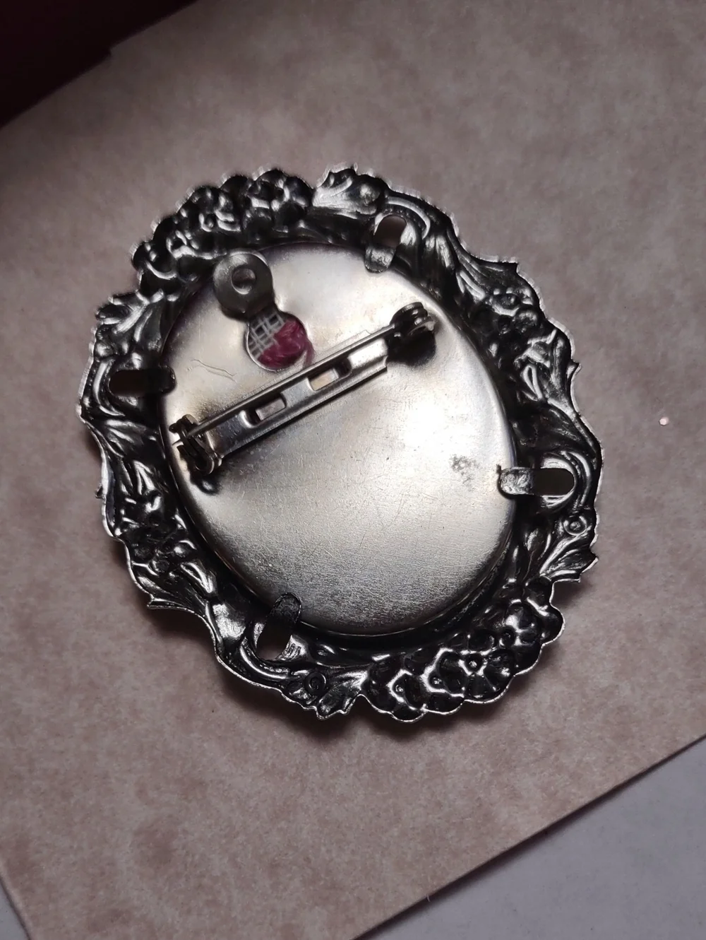 Old Fashioned Rose Needlepoint In Oval Pendant